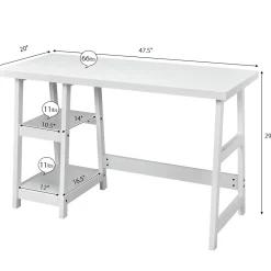 Tangkula White Trestle Computer Desk, 47.5 Inches Modern Home Office Desk w/ 2-Tier Storage Shelves