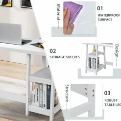 Tangkula White Trestle Computer Desk, 47.5 Inches Modern Home Office Desk w/ 2-Tier Storage Shelves