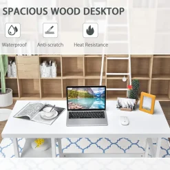 Tangkula White Trestle Computer Desk, 47.5 Inches Modern Home Office Desk w/ 2-Tier Storage Shelves
