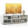 Tangkula White TV Stand for TV up to 55 Inch, TV Console Table with 6 Cubbies, 5 Positions Adjustable Shelves
