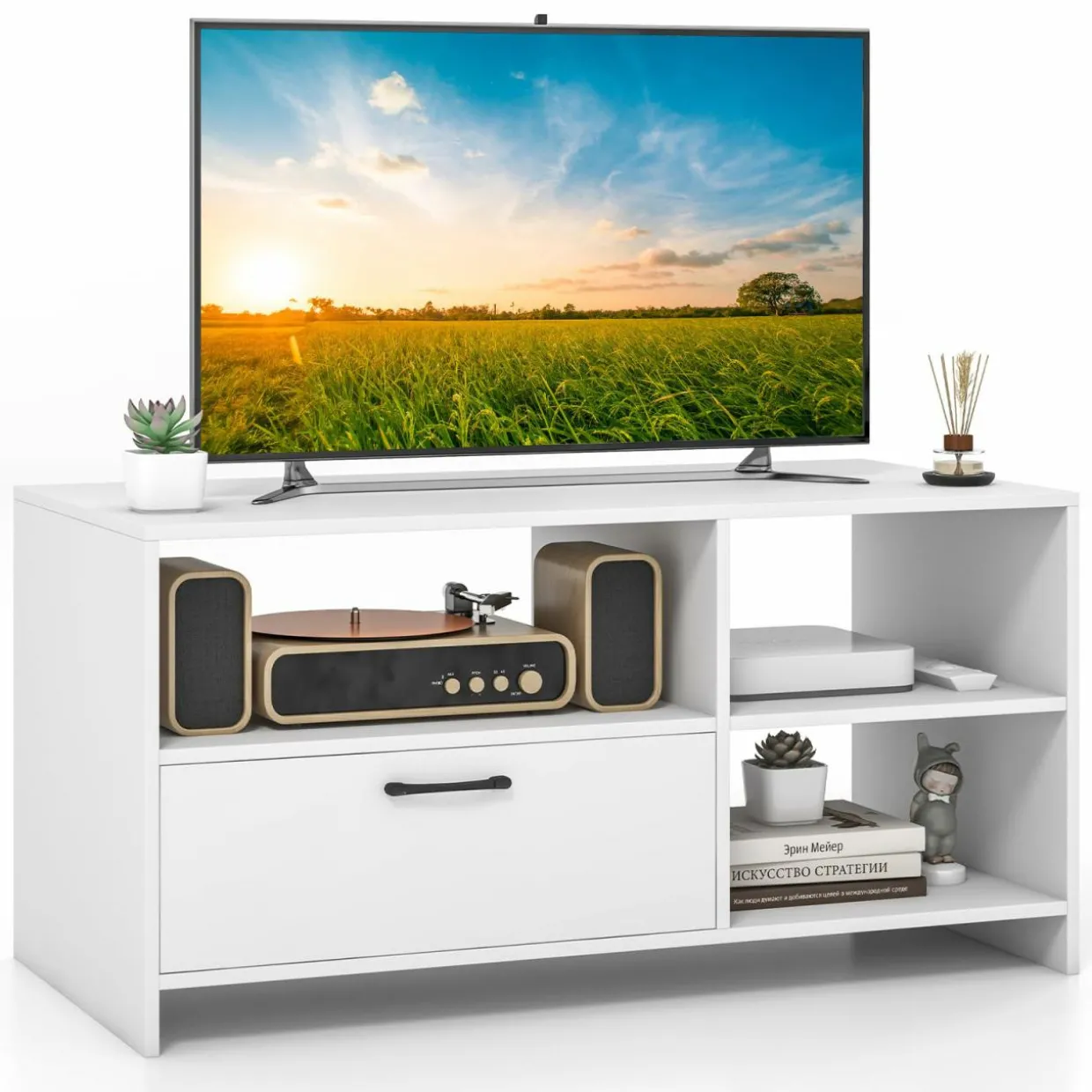 Tangkula White TV Stand for TVs up to 50”