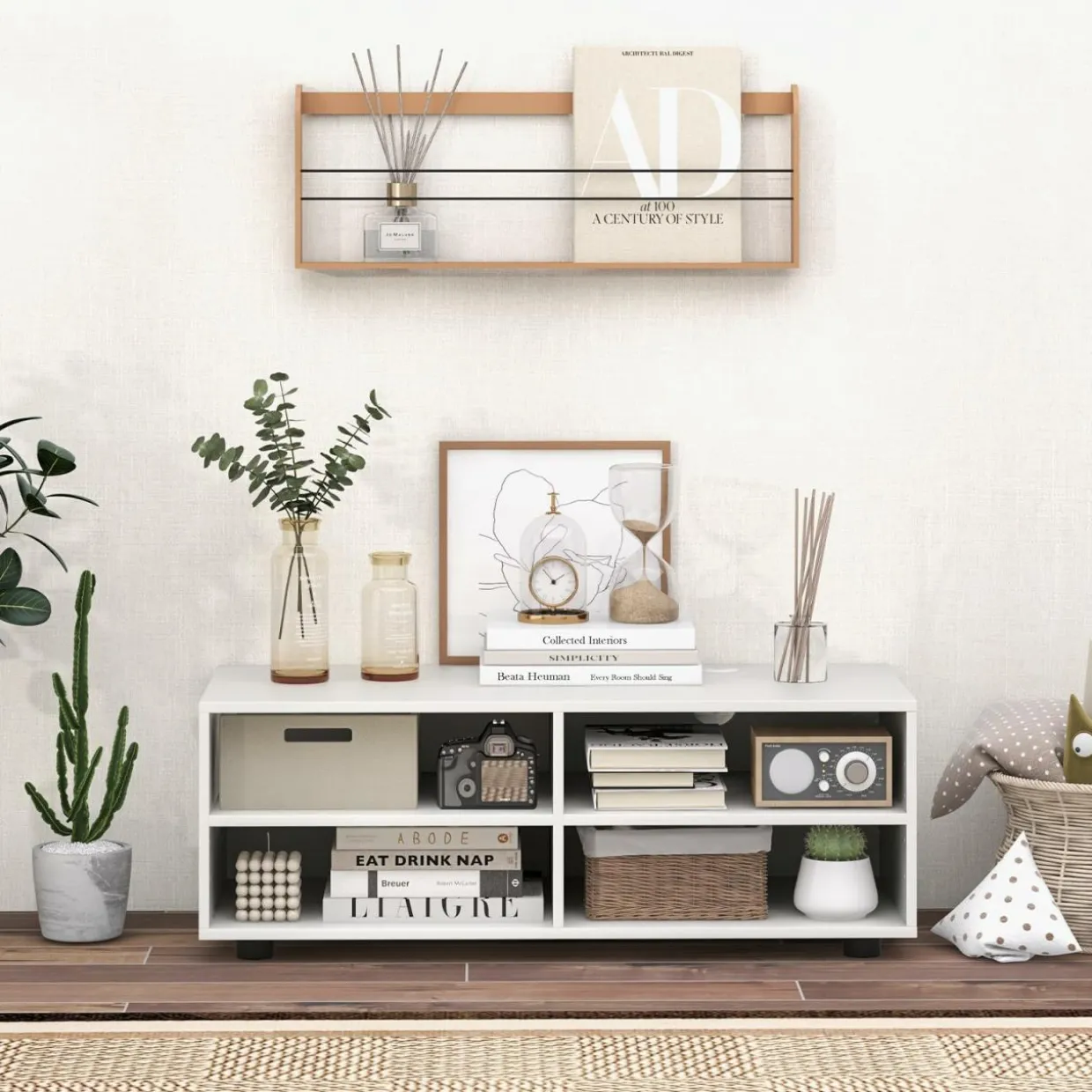 Tangkula White TV Stand for TV up to 40 Inch