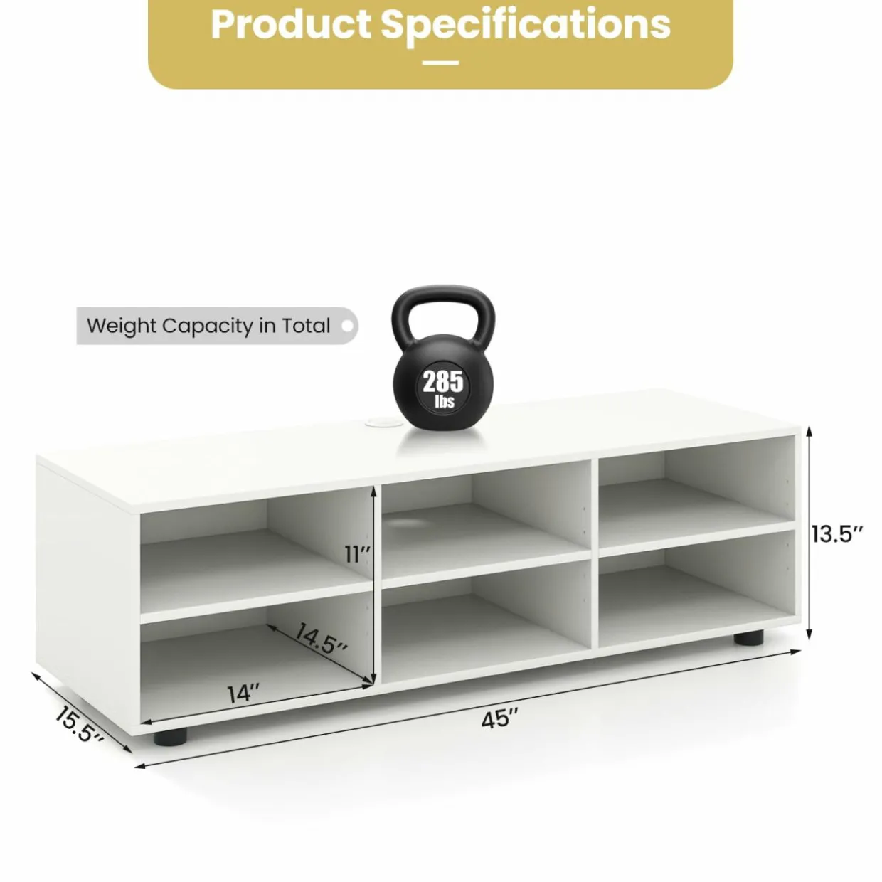 Tangkula White TV Stand for TV up to 55 Inch, TV Console Table with 6 Cubbies, 5 Positions Adjustable Shelves
