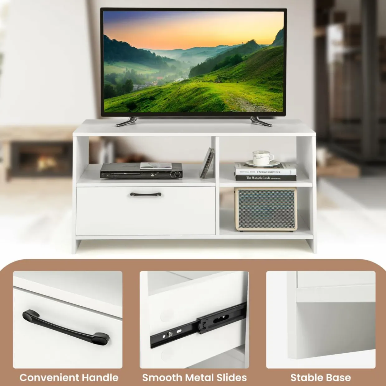 Tangkula White TV Stand for TVs up to 50”