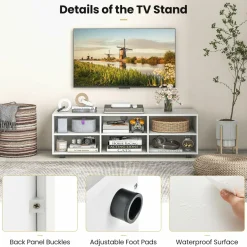 Tangkula White TV Stand for TV up to 55 Inch, TV Console Table with 6 Cubbies, 5 Positions Adjustable Shelves