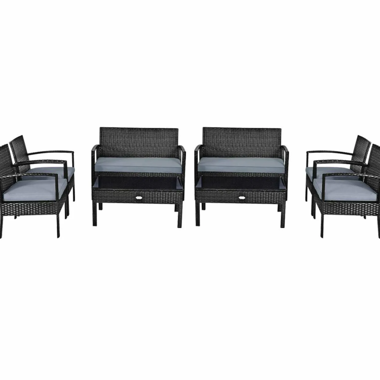Tangkula Wicker Patio Conversation Furniture Set, Outdoor Rattan Chair and Table Set