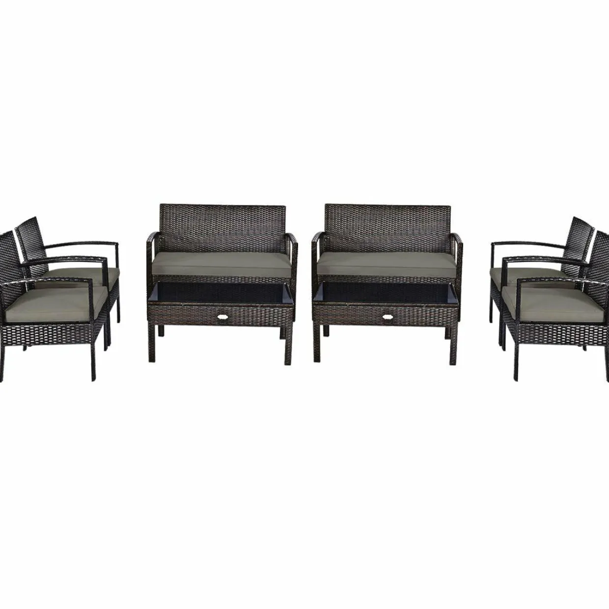 Tangkula Wicker Patio Conversation Furniture Set, Outdoor Rattan Chair and Table Set