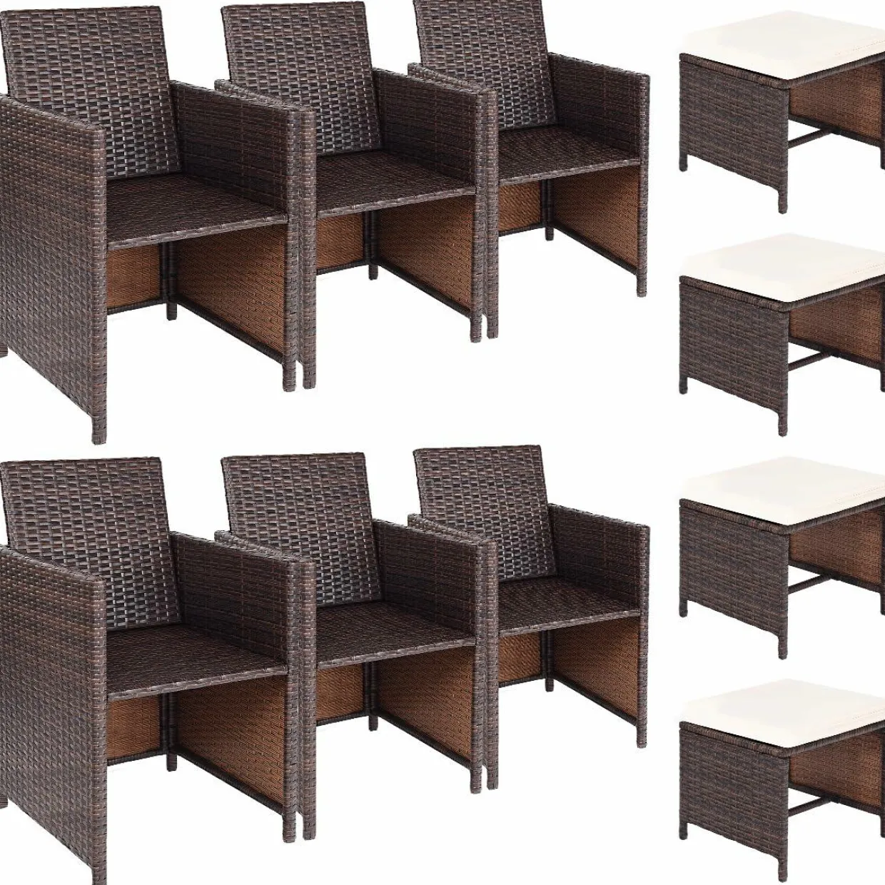 Tangkula Wicker Patio Dining Chairs and 4 Cushioned Ottomans Set, 10 Pieces Heavy Duty Patio Furniture Set