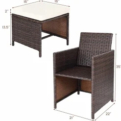 Tangkula Wicker Patio Dining Chairs and 4 Cushioned Ottomans Set, 10 Pieces Heavy Duty Patio Furniture Set