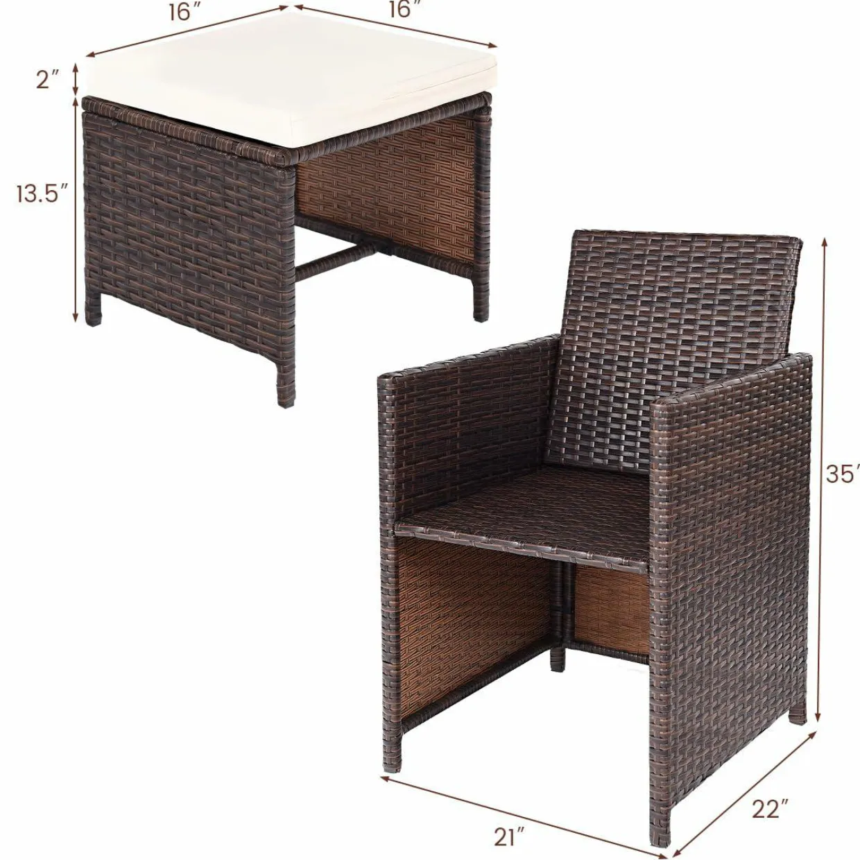 Tangkula Wicker Patio Dining Chairs and 4 Cushioned Ottomans Set, 10 Pieces Heavy Duty Patio Furniture Set
