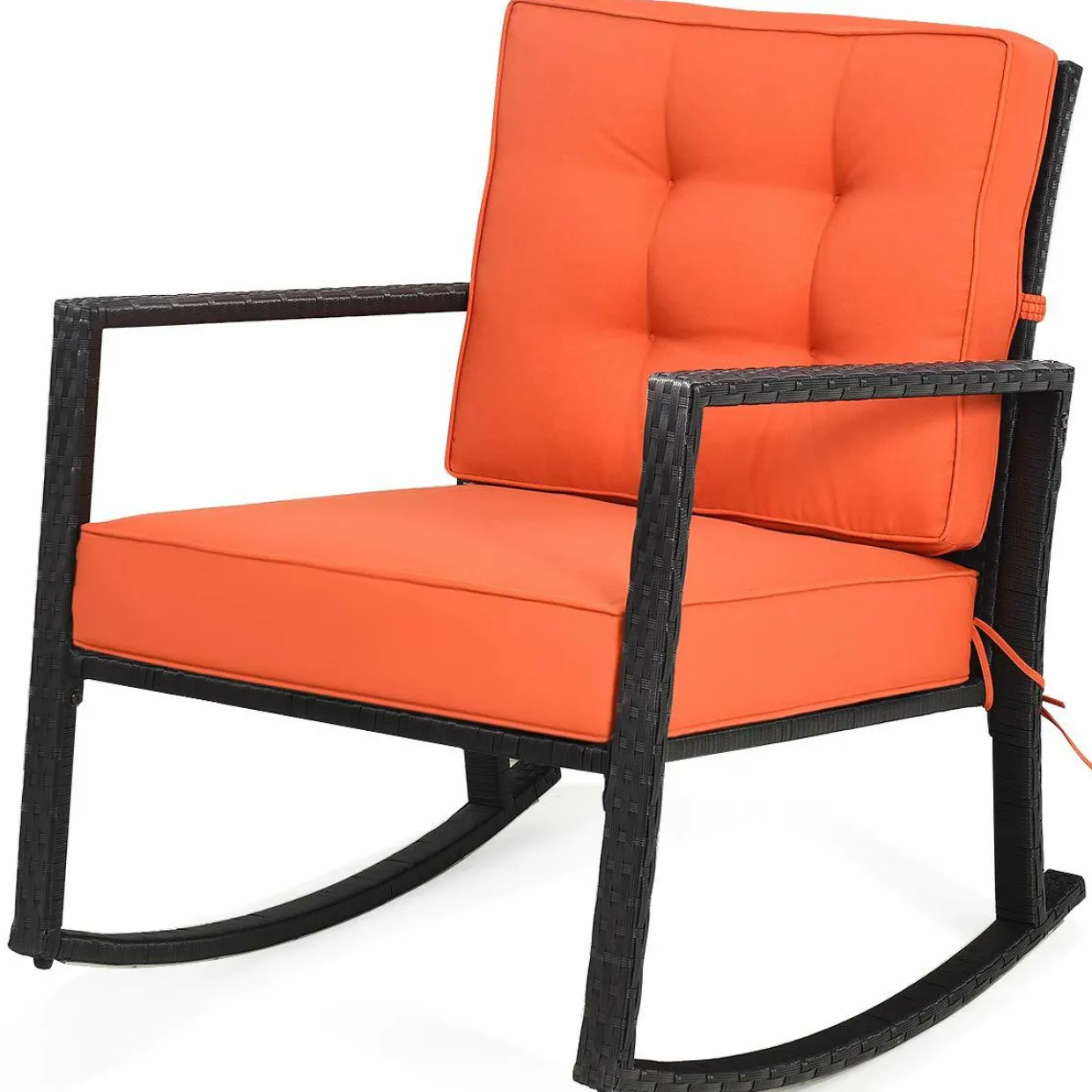 Tangkula Wicker Rocking Chair, Outdoor Glider Rattan Rocker Chair with Heavy-Duty Steel Frame