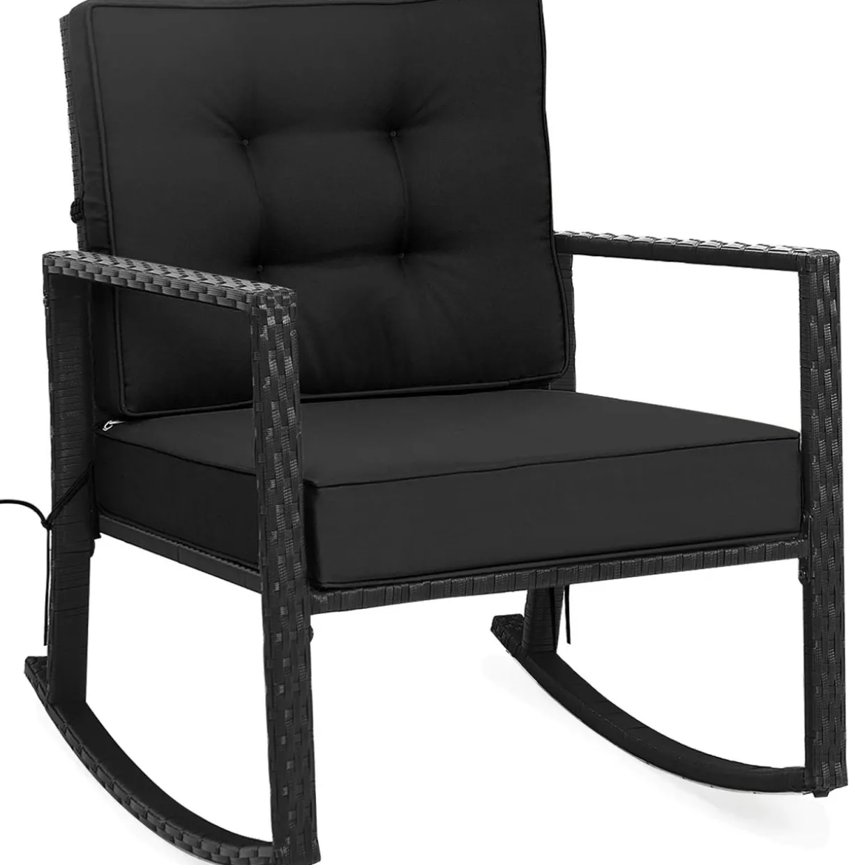 Tangkula Wicker Rocking Chair, Outdoor Glider Rattan Rocker Chair with Heavy-Duty Steel Frame