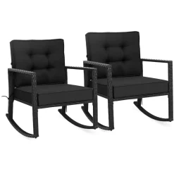 Tangkula Wicker Rocking Chair, Outdoor Glider Rattan Rocker Chair with Heavy-Duty Steel Frame