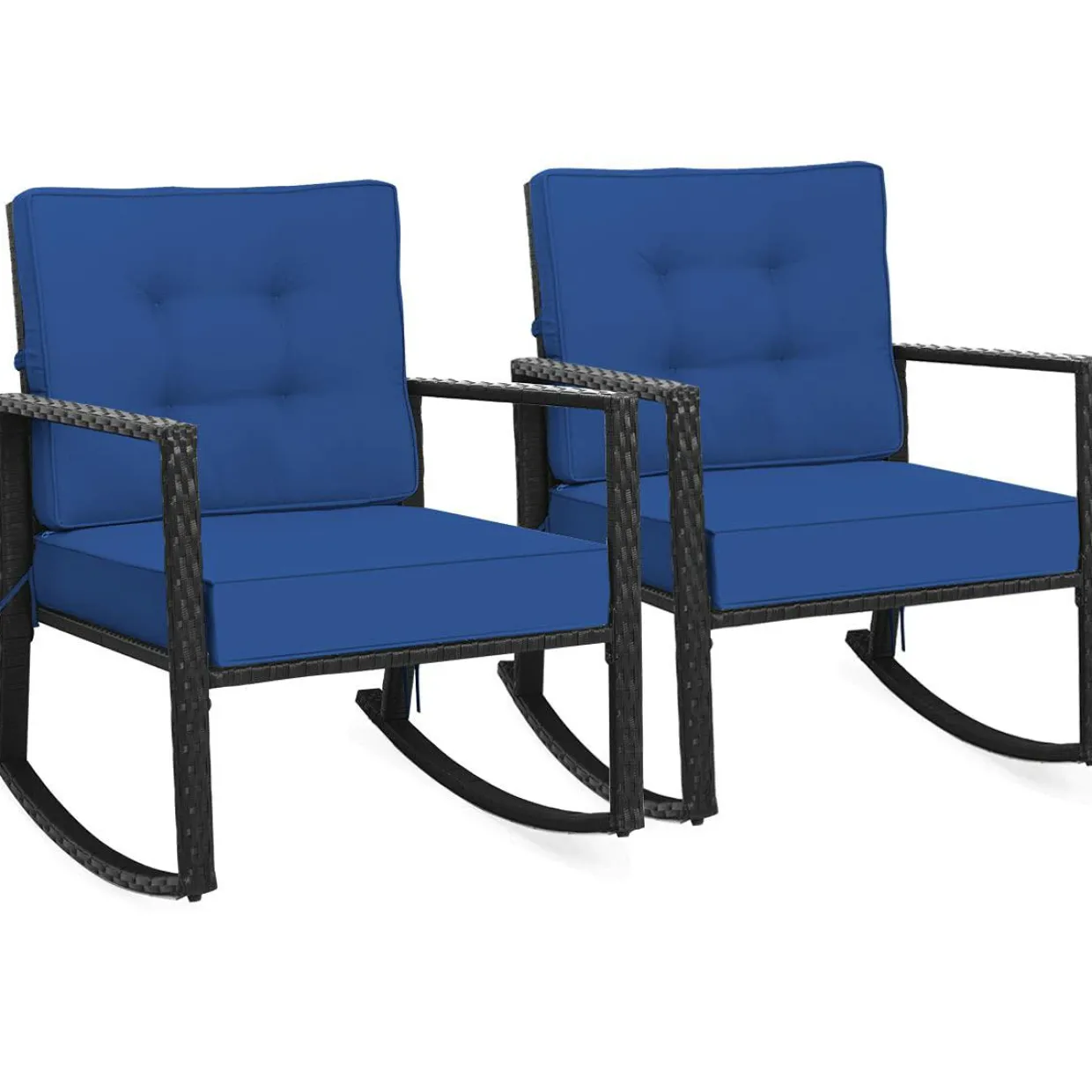 Tangkula Wicker Rocking Chair, Outdoor Glider Rattan Rocker Chair with Heavy-Duty Steel Frame