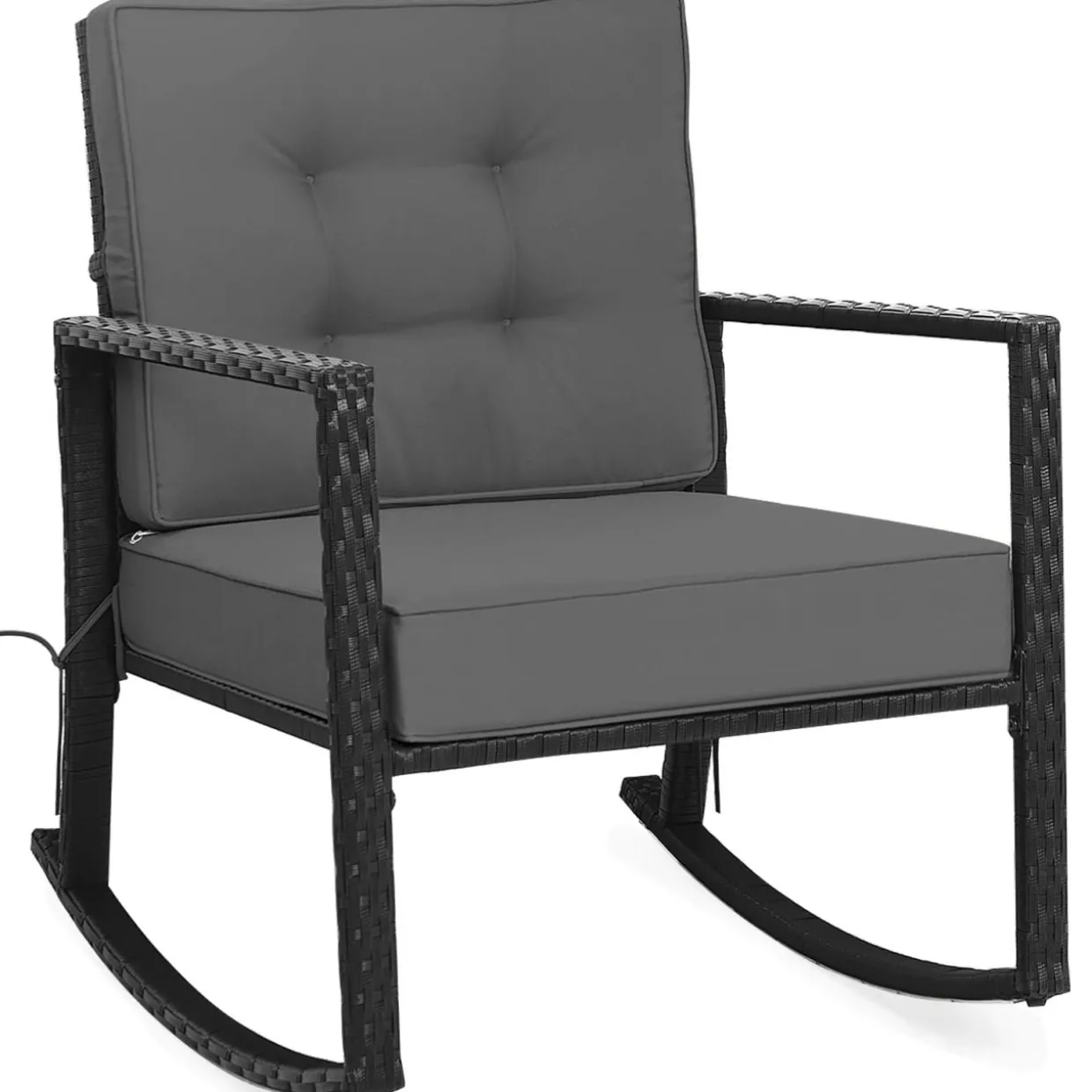 Tangkula Wicker Rocking Chair, Outdoor Glider Rattan Rocker Chair with Heavy-Duty Steel Frame
