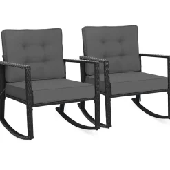 Tangkula Wicker Rocking Chair, Outdoor Glider Rattan Rocker Chair with Heavy-Duty Steel Frame