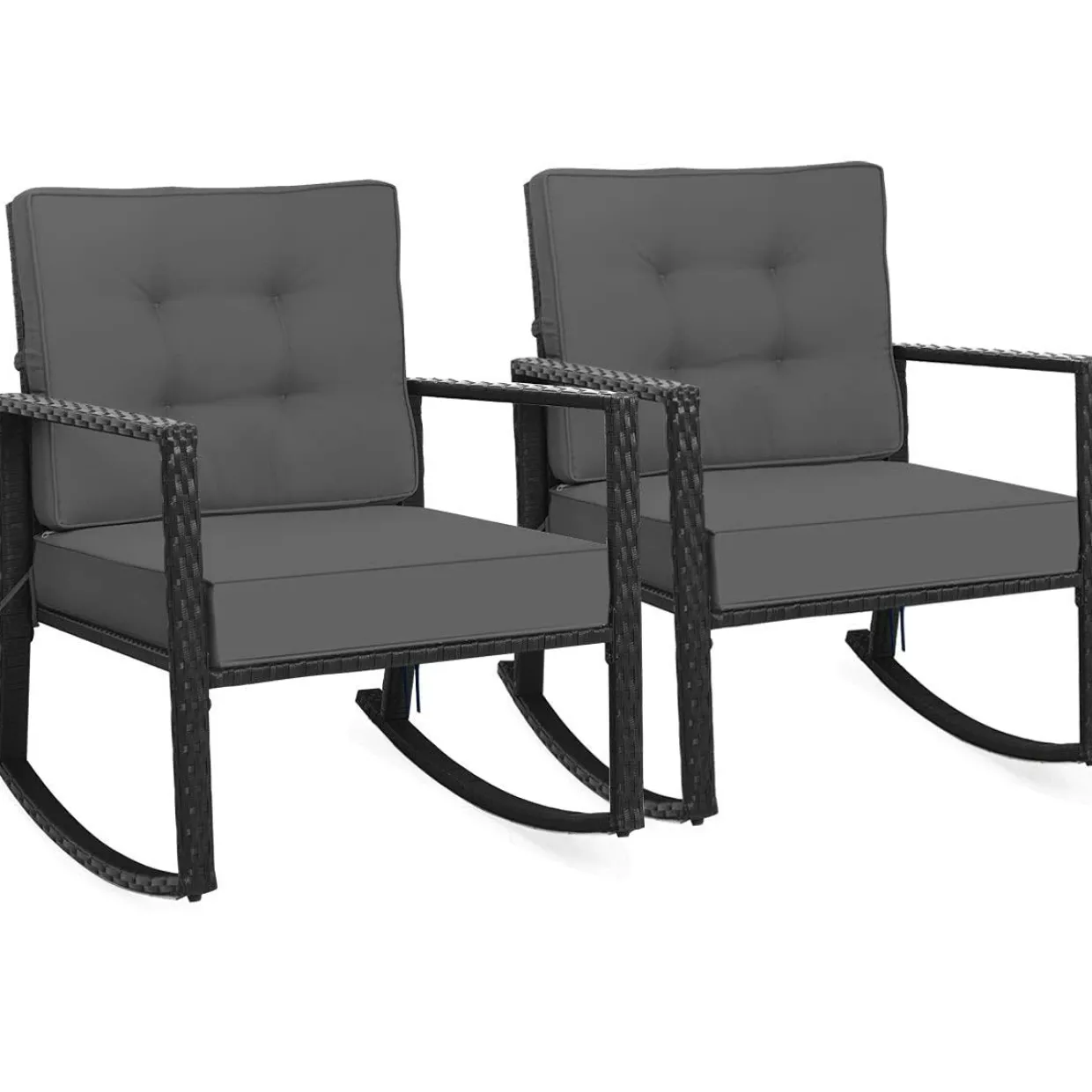 Tangkula Wicker Rocking Chair, Outdoor Glider Rattan Rocker Chair with Heavy-Duty Steel Frame