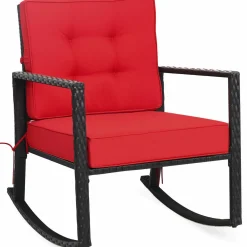 Tangkula Wicker Rocking Chair, Outdoor Glider Rattan Rocker Chair with Heavy-Duty Steel Frame
