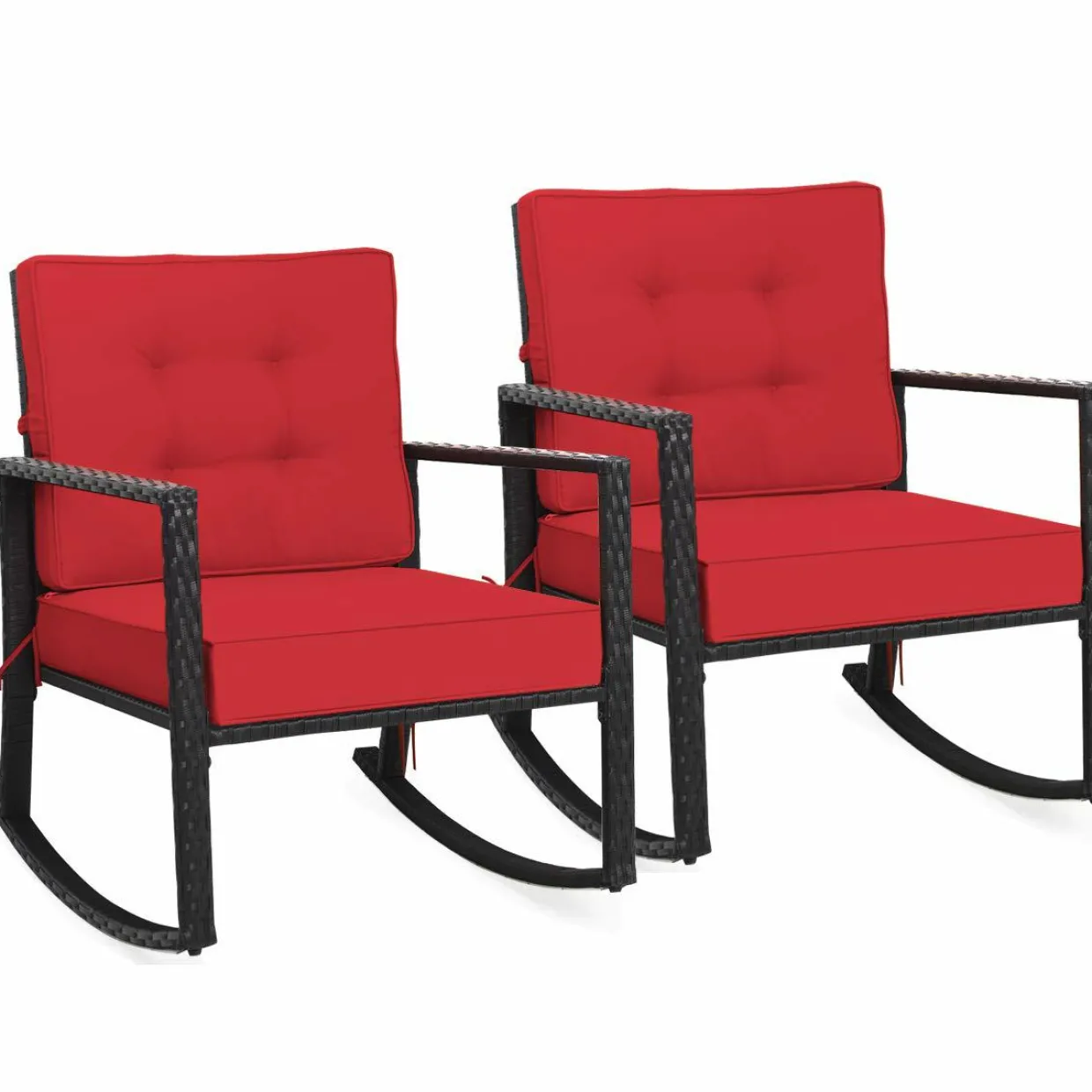 Tangkula Wicker Rocking Chair, Outdoor Glider Rattan Rocker Chair with Heavy-Duty Steel Frame