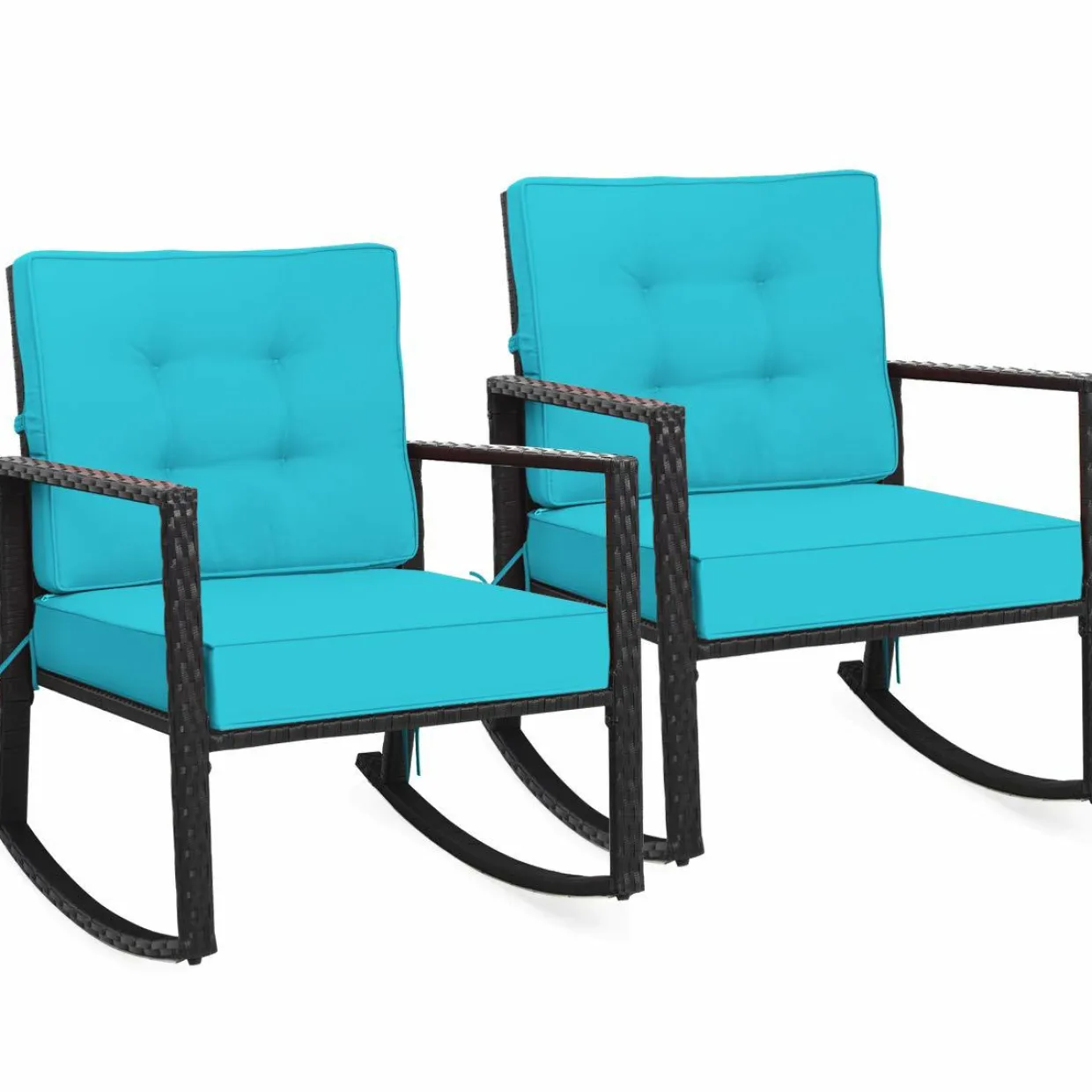 Tangkula Wicker Rocking Chair, Outdoor Glider Rattan Rocker Chair with Heavy-Duty Steel Frame