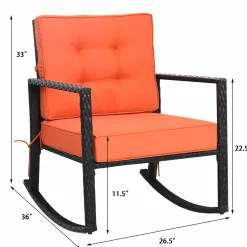 Tangkula Wicker Rocking Chair, Outdoor Glider Rattan Rocker Chair with Heavy-Duty Steel Frame