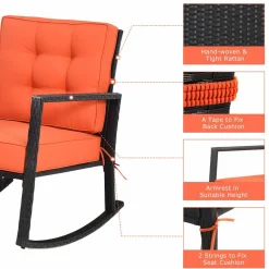 Tangkula Wicker Rocking Chair, Outdoor Glider Rattan Rocker Chair with Heavy-Duty Steel Frame