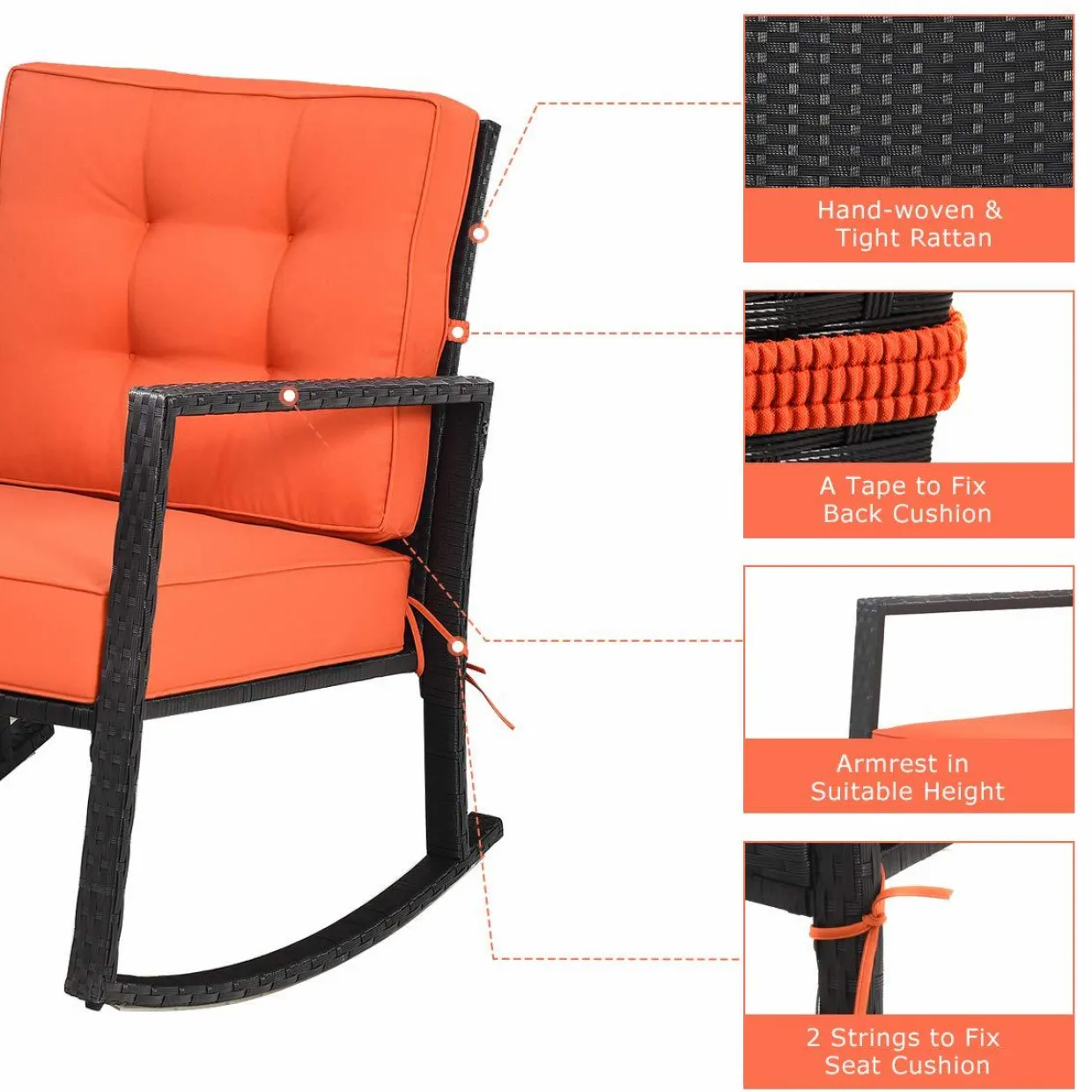 Tangkula Wicker Rocking Chair, Outdoor Glider Rattan Rocker Chair with Heavy-Duty Steel Frame