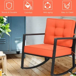 Tangkula Wicker Rocking Chair, Outdoor Glider Rattan Rocker Chair with Heavy-Duty Steel Frame