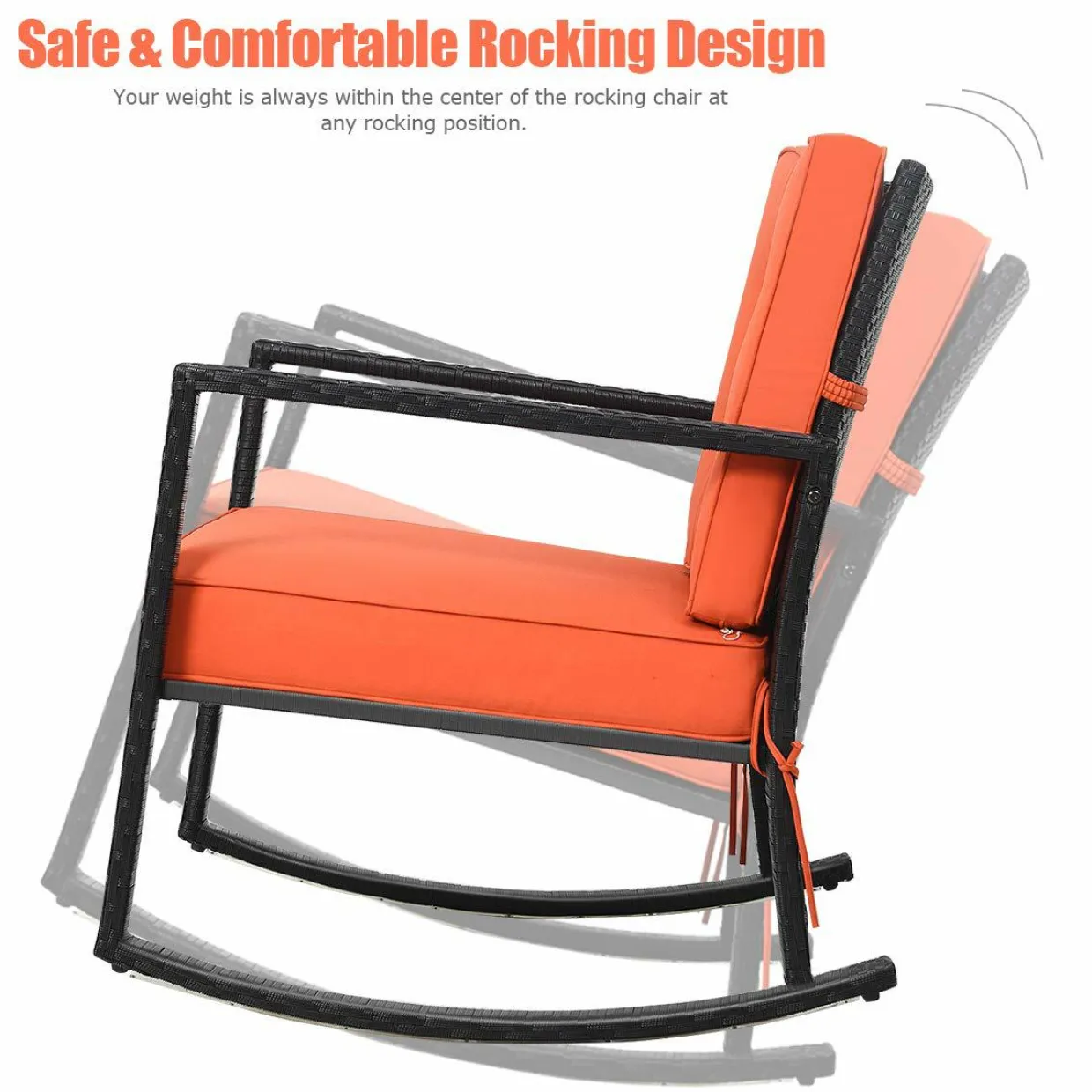 Tangkula Wicker Rocking Chair, Outdoor Glider Rattan Rocker Chair with Heavy-Duty Steel Frame