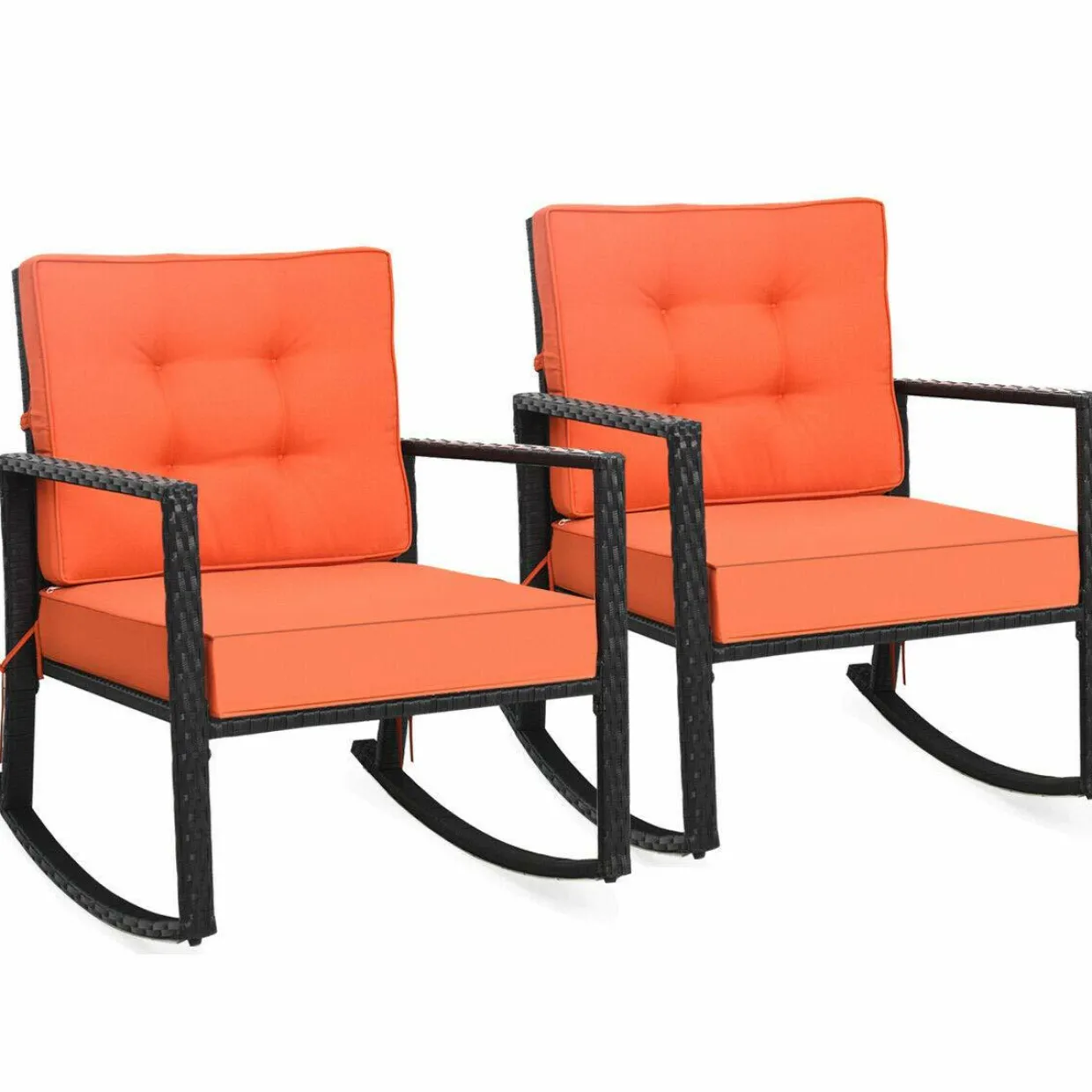 Tangkula Wicker Rocking Chair, Outdoor Glider Rattan Rocker Chair with Heavy-Duty Steel Frame