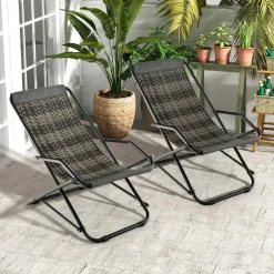 Tangkula Wicker Sling Chair Outdoor, Patio Deck Chair with Rattan Seat