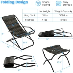 Tangkula Wicker Sling Chair Outdoor, Patio Deck Chair with Rattan Seat