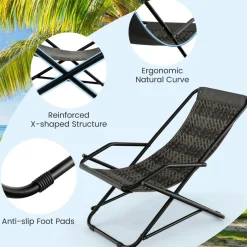 Tangkula Wicker Sling Chair Outdoor, Patio Deck Chair with Rattan Seat