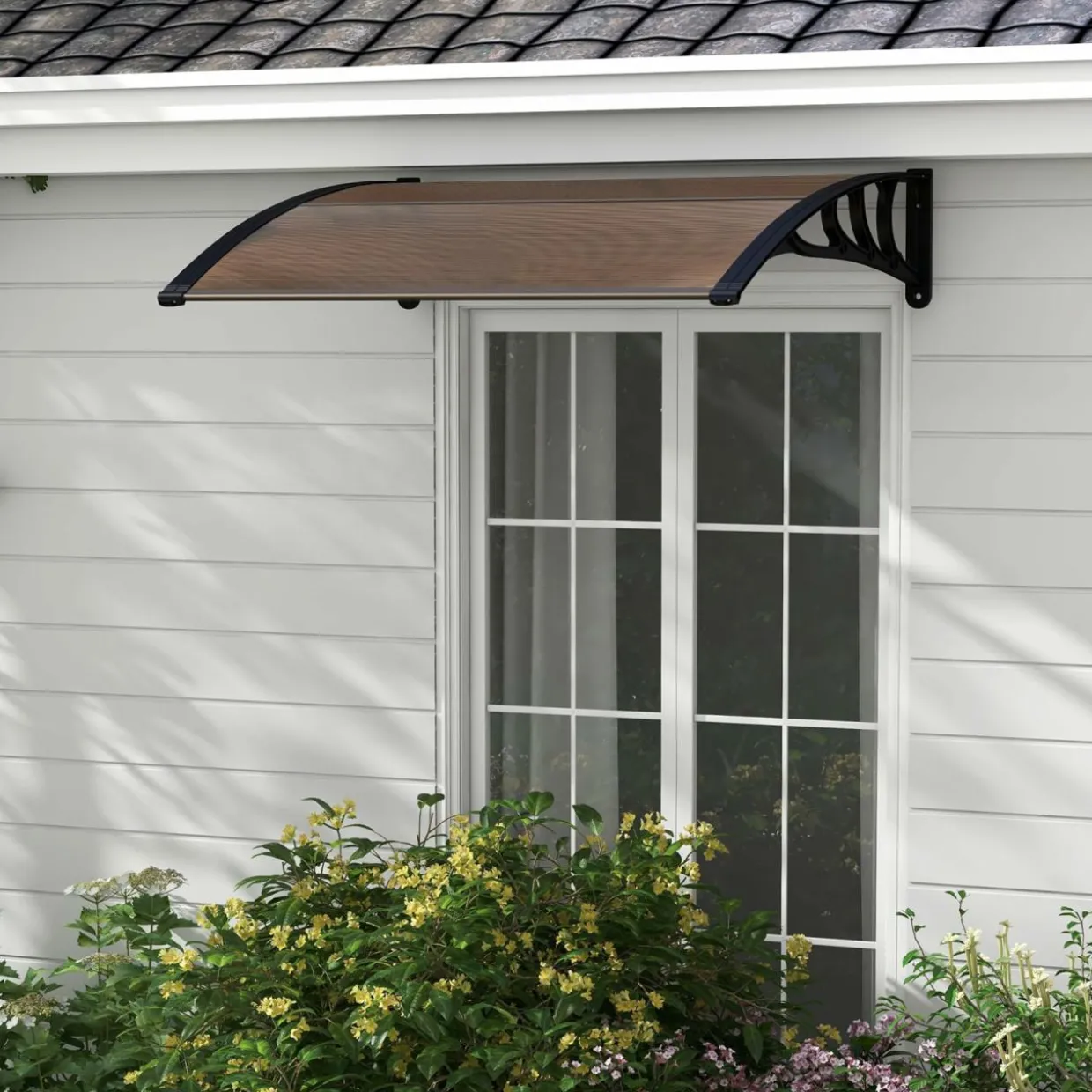 Tangkula Window Awning, Modern Polycarbonate Overhead Door Awning for Rain Snow Sunlight Protection