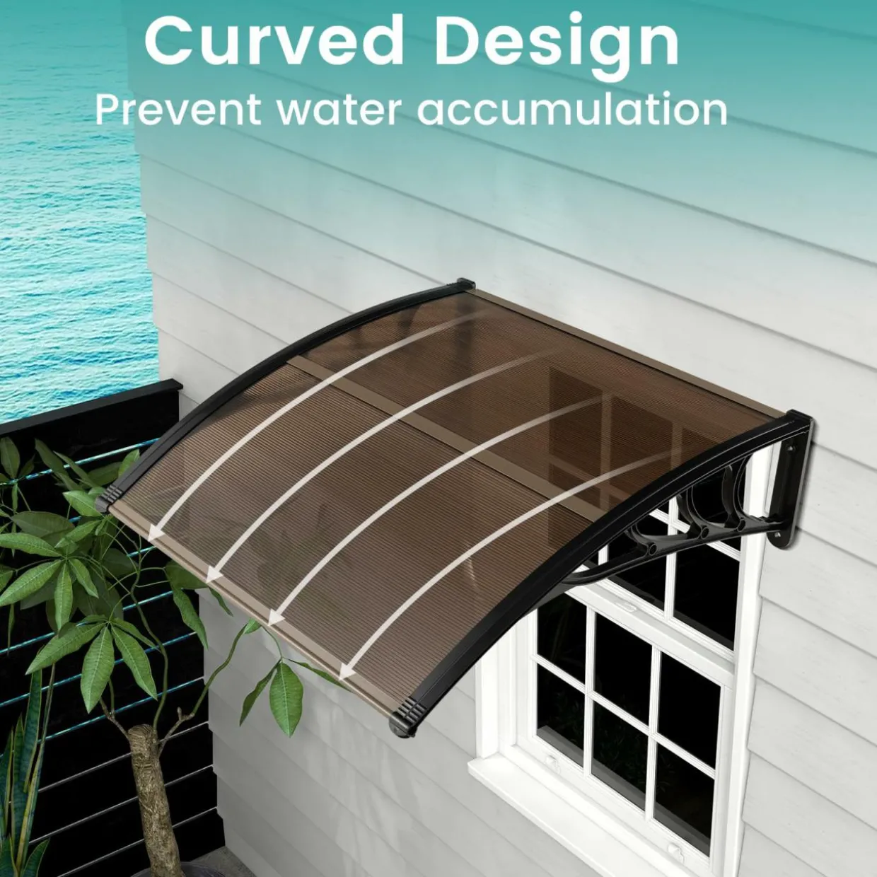 Tangkula Window Awning, Modern Polycarbonate Overhead Door Awning for Rain Snow Sunlight Protection