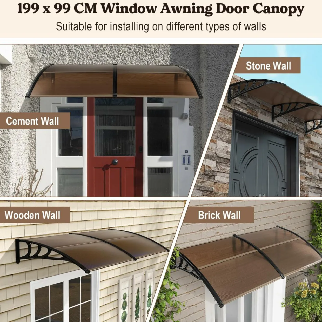 Tangkula Window Awning, Modern Polycarbonate Overhead Door Awning for Rain Snow Sunlight Protection