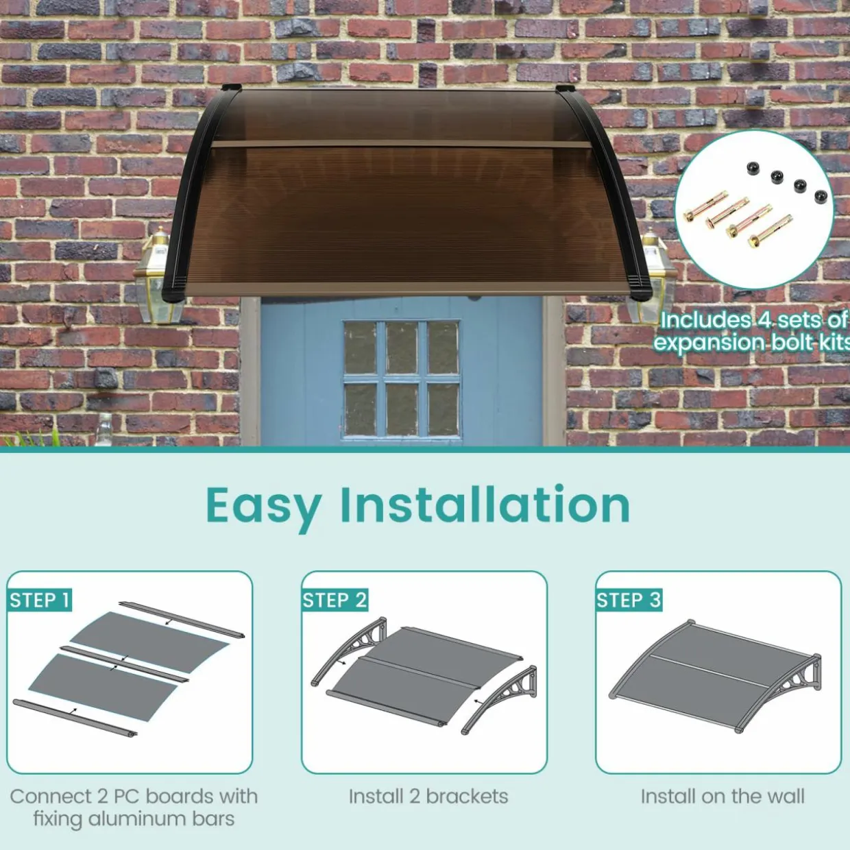 Tangkula Window Awning, Modern Polycarbonate Overhead Door Awning for Rain Snow Sunlight Protection