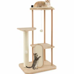 Tangkula Wood Cat Tree for Indoor Cats, Multi-Level Modern Cat Tower with Sisal Scratching Board & Post