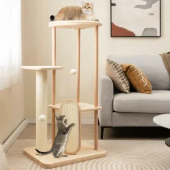 Tangkula Wood Cat Tree for Indoor Cats, Multi-Level Modern Cat Tower with Sisal Scratching Board & Post