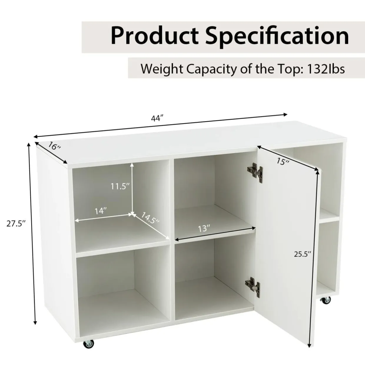 Tangkula Wood File Cabinet with Wheels, Mobile Storage Cabinet with 6 Compartments