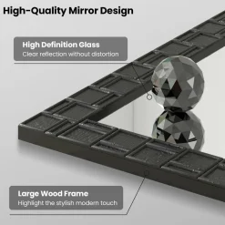 Tangkula Wood Framed Wall Mounted Mirror, 31.5