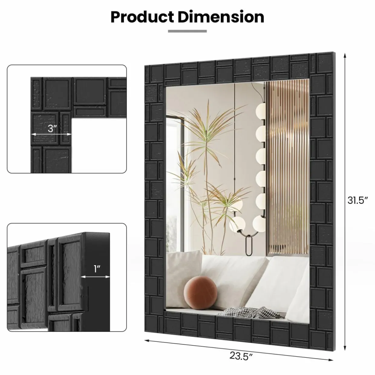 Tangkula Wood Framed Wall Mounted Mirror, 31.5" x 23.5" Rubber Wood Modern Mirror for Wall