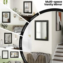 Tangkula Wood Framed Wall Mounted Mirror, 31.5