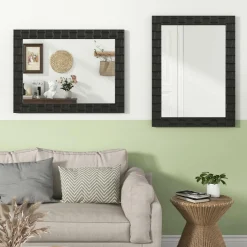Tangkula Wood Framed Wall Mounted Mirror, 31.5