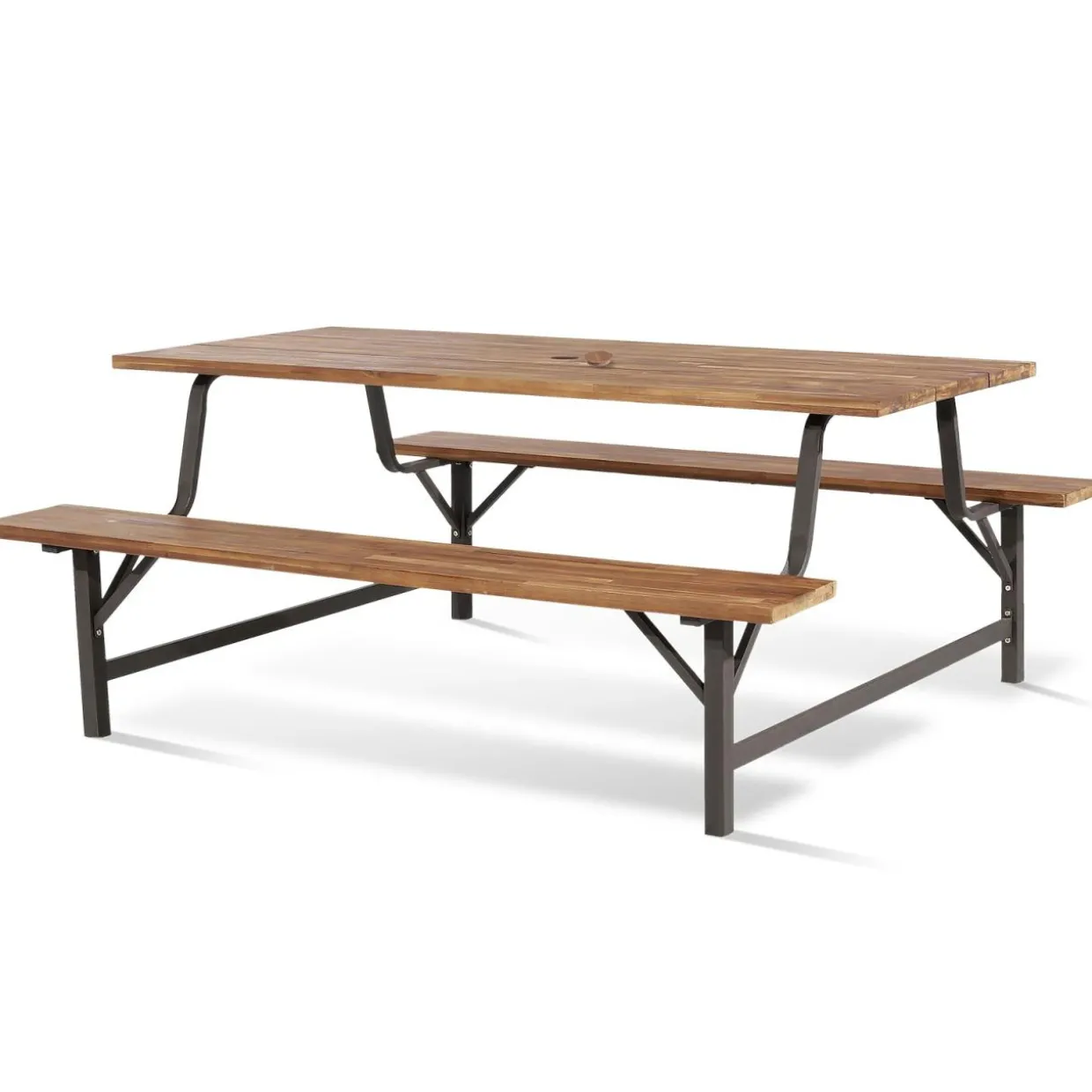 Tangkula Wood Picnic Table, Outdoor Acacia Wood Picnic Table Bench Set with 2 Built-in Benches