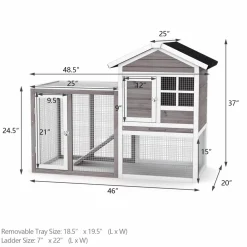 Tangkula Wood Rabbit Hutch, Outdoor Indoor Bunny Cage with Run, Removable Tray, Ramp, Ventilate Door