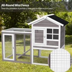 Tangkula Wood Rabbit Hutch, Outdoor Indoor Bunny Cage with Run, Removable Tray, Ramp, Ventilate Door