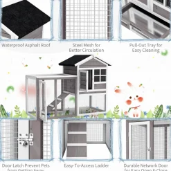 Tangkula Wood Rabbit Hutch, Outdoor Indoor Bunny Cage with Run, Removable Tray, Ramp, Ventilate Door