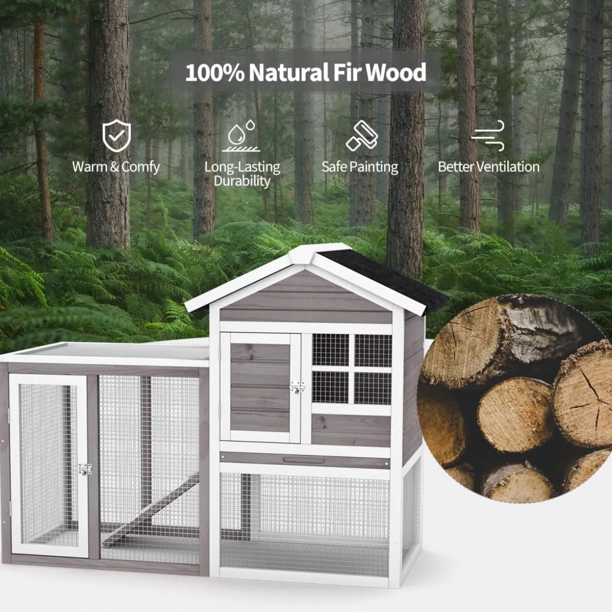 Tangkula Wood Rabbit Hutch, Outdoor Indoor Bunny Cage with Run, Removable Tray, Ramp, Ventilate Door