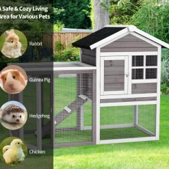 Tangkula Wood Rabbit Hutch, Outdoor Indoor Bunny Cage with Run, Removable Tray, Ramp, Ventilate Door
